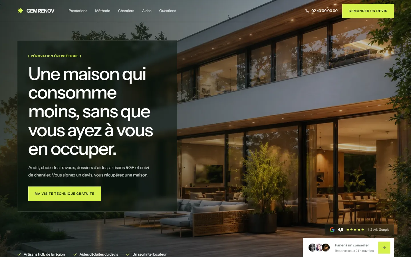 Haut de page de GEM Renov